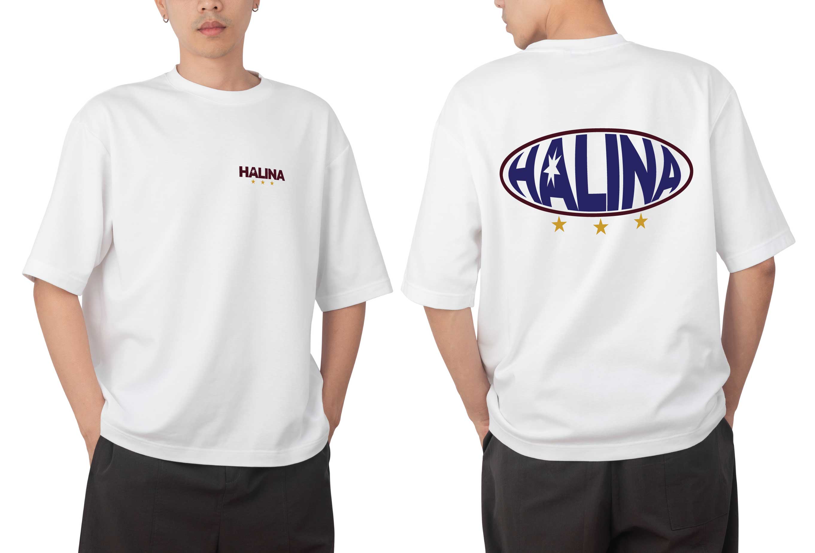 Alternate Halina merch direction featuring the oval logo